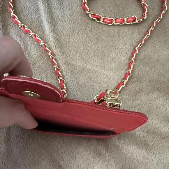 Luxury Quilted Phone Case with Chain Strap Red iPhone 13 Pro - Picture 5 of 5